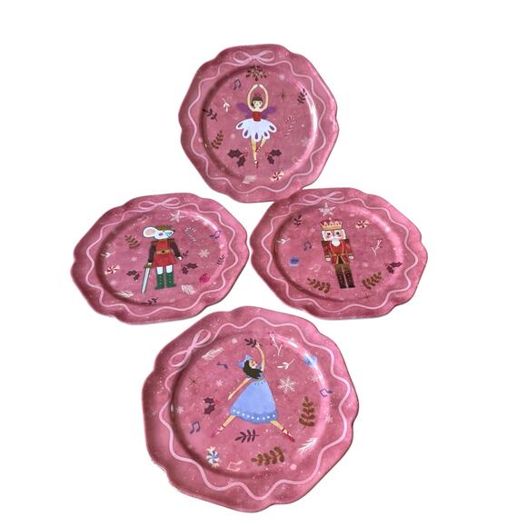 Sugarplum Dreams Christmas Nutcracker 8.5” PINK Melamine Plate Set of 4 NEW - Picture 7 of 14